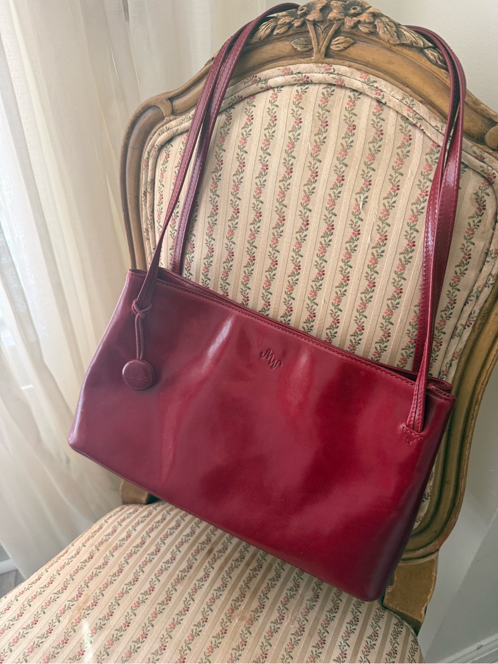 Monsac Burgundy Leather Shoulder Bag with Double Straps